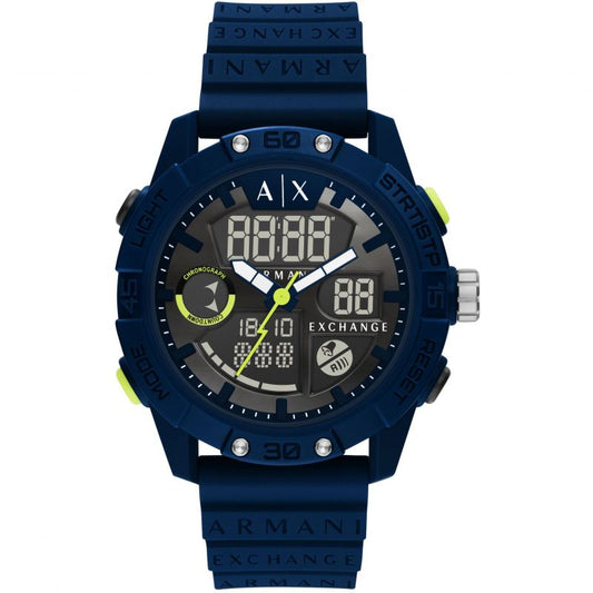Armani Exchange Men's Blue Rubber D-Bolt Watch: Practical and Handsome Timepiece