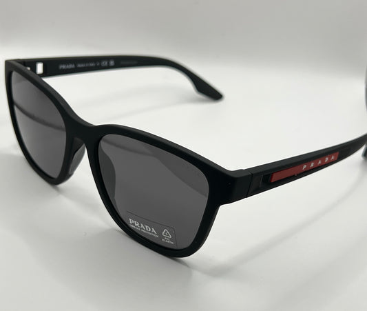 Prada Linea Rossa PS 02WS 1AB-06F Sunglasses - Sleek Black Rectangle Frames