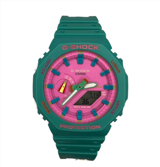 Casio G-SHOCK GA-2100 Men's Analog-Digital Quartz Watch - Vibrant Teal and Pink