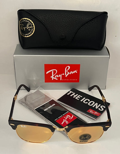 Ray-Ban Clubmaster Folding Sunglasses RB2176 901-S/MB 3N - Tortoise/Gold Frame with Green Lenses