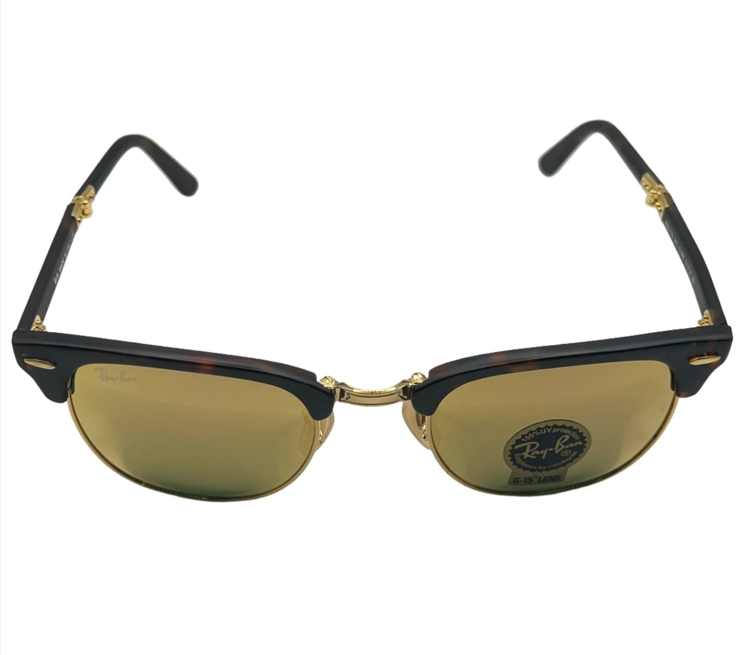 Ray-Ban Clubmaster Folding Sunglasses RB2176 901-S/MB 3N - Tortoise/Gold Frame with Green Lenses