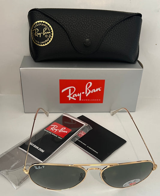 Ray-Ban RB3025 001/58 58mm Gold Aviator Sunglasses with Polarized Green Lenses