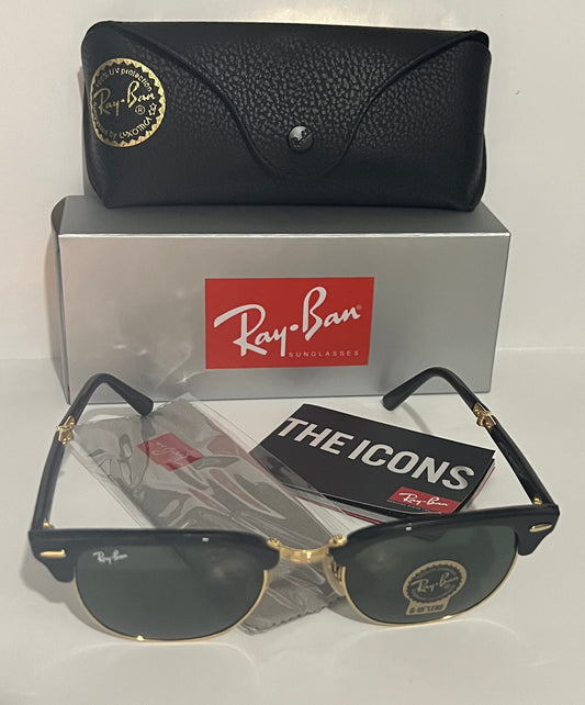 Ray-Ban Clubmaster Folding RB2176 901 3N TRI Sunglasses - Black Frame, Green Classic Lens