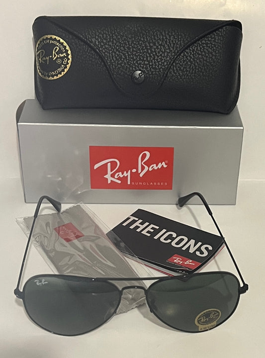 Ray-Ban Aviator RB3025 L2823 3N TRI Sunglasses - Black Frame, Green Classic Lens