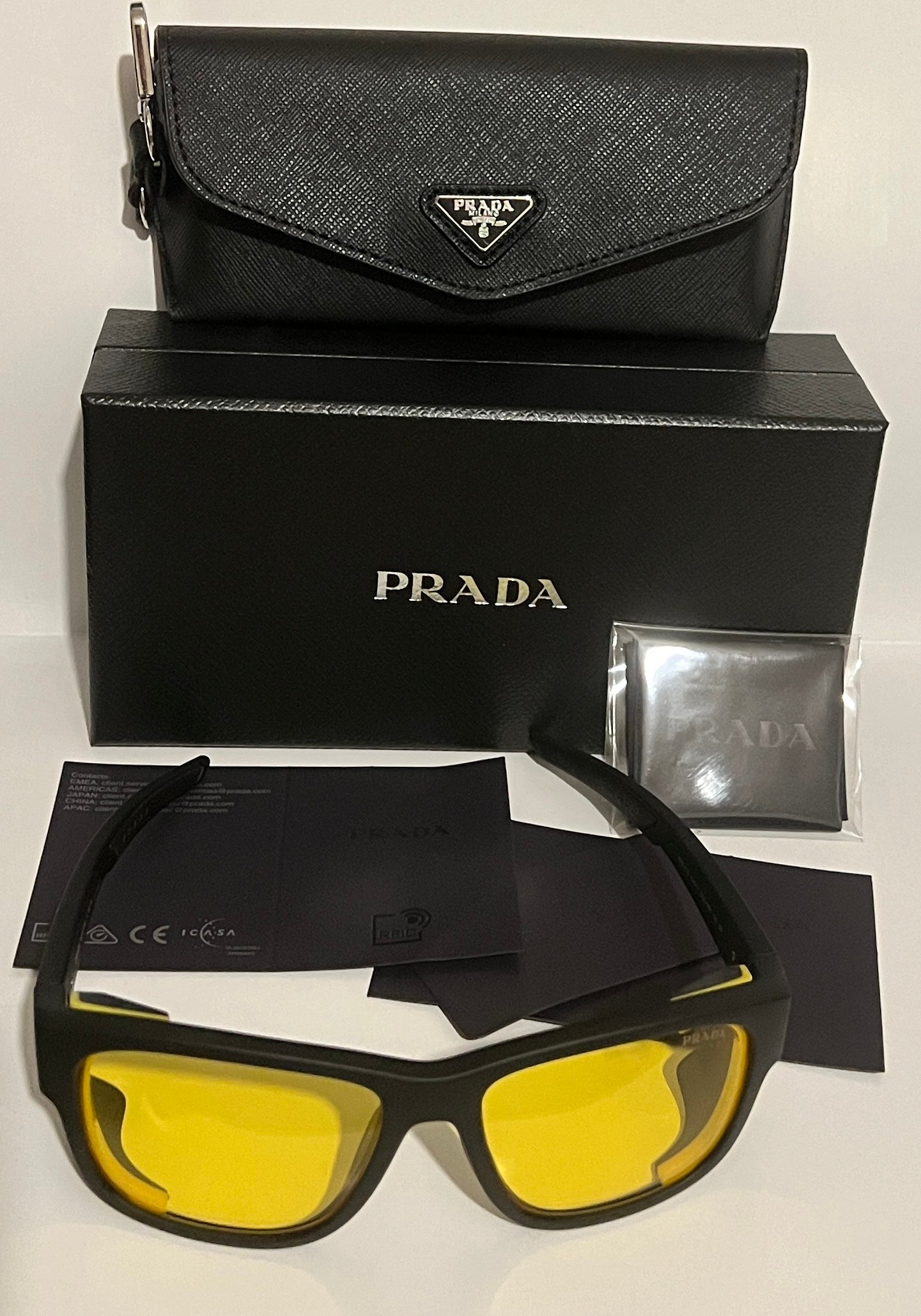 Prada SPS 07W DG0-09R 59#17 130 3N Sunglasses - Black Frame, Yellow Lens