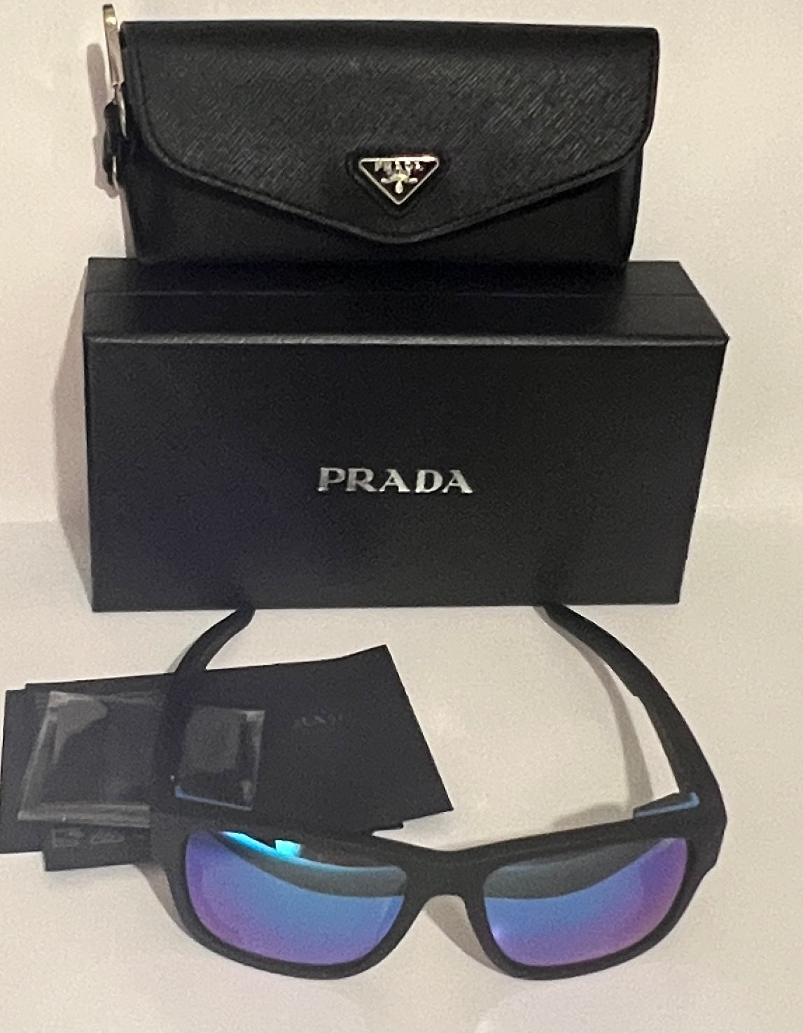 Prada SPS 07W DGO-09R 59#17 130 3N Sunglasses - Black Frame, Blue Accents, Purple Mirrored Lens