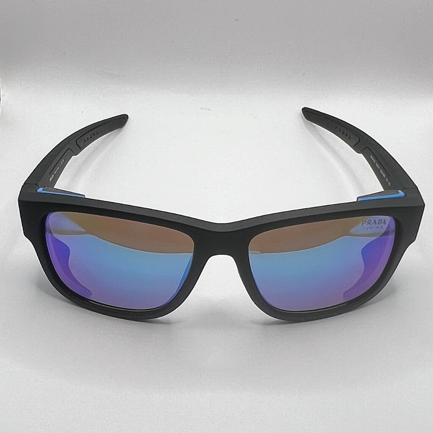 Prada SPS 07W DGO-09R 59#17 130 3N Sunglasses - Black Frame, Blue Accents, Purple Mirrored Lens