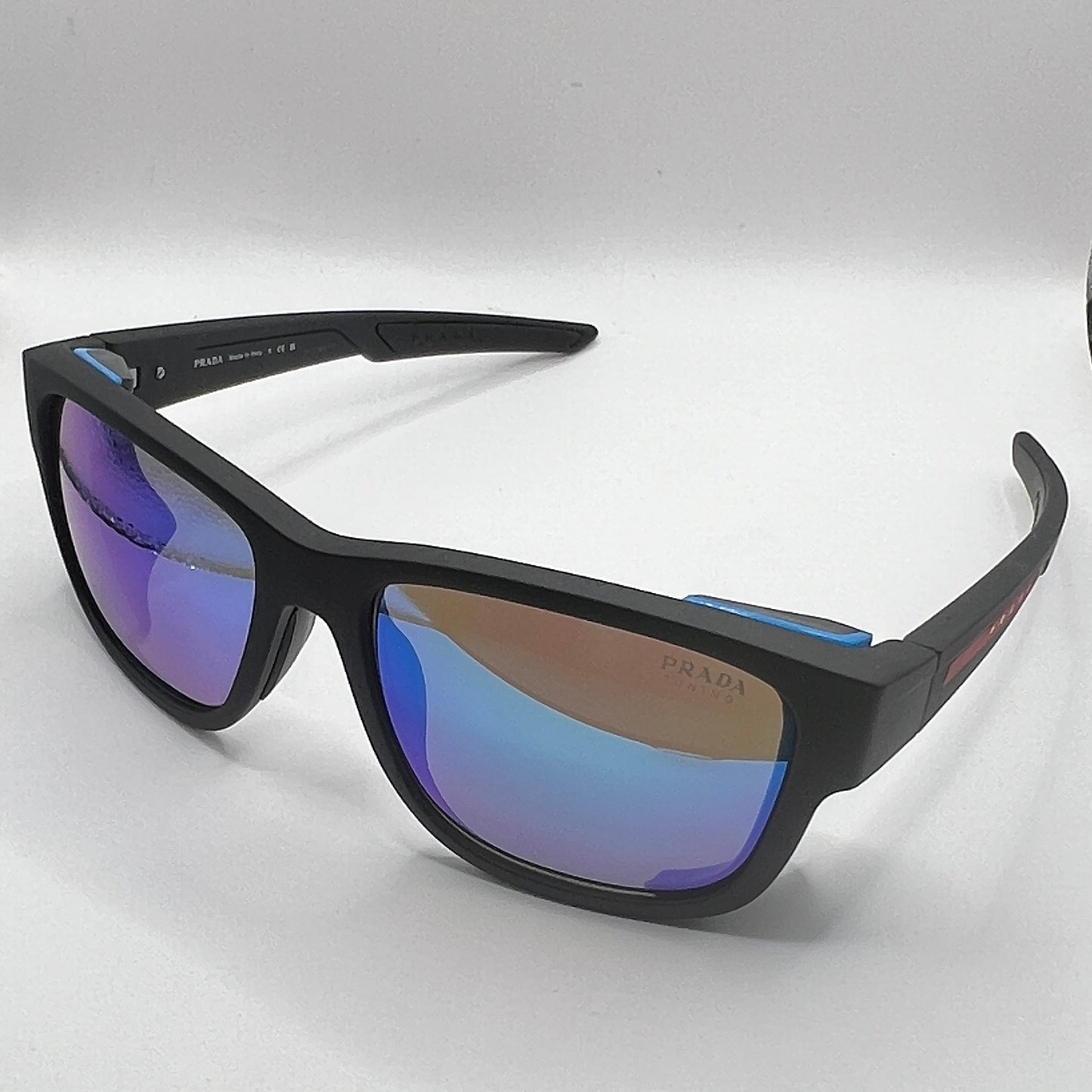 Prada SPS 07W DGO-09R 59#17 130 3N Sunglasses - Black Frame, Blue Accents, Purple Mirrored Lens