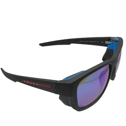 Prada SPS 07W DGO-09R 59#17 130 3N Sunglasses - Black Frame, Blue Accents, Purple Mirrored Lens