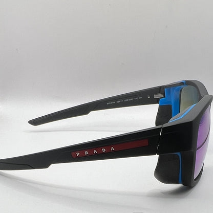 Prada SPS 07W DGO-09R 59#17 130 3N Sunglasses - Black Frame, Blue Accents, Purple Mirrored Lens