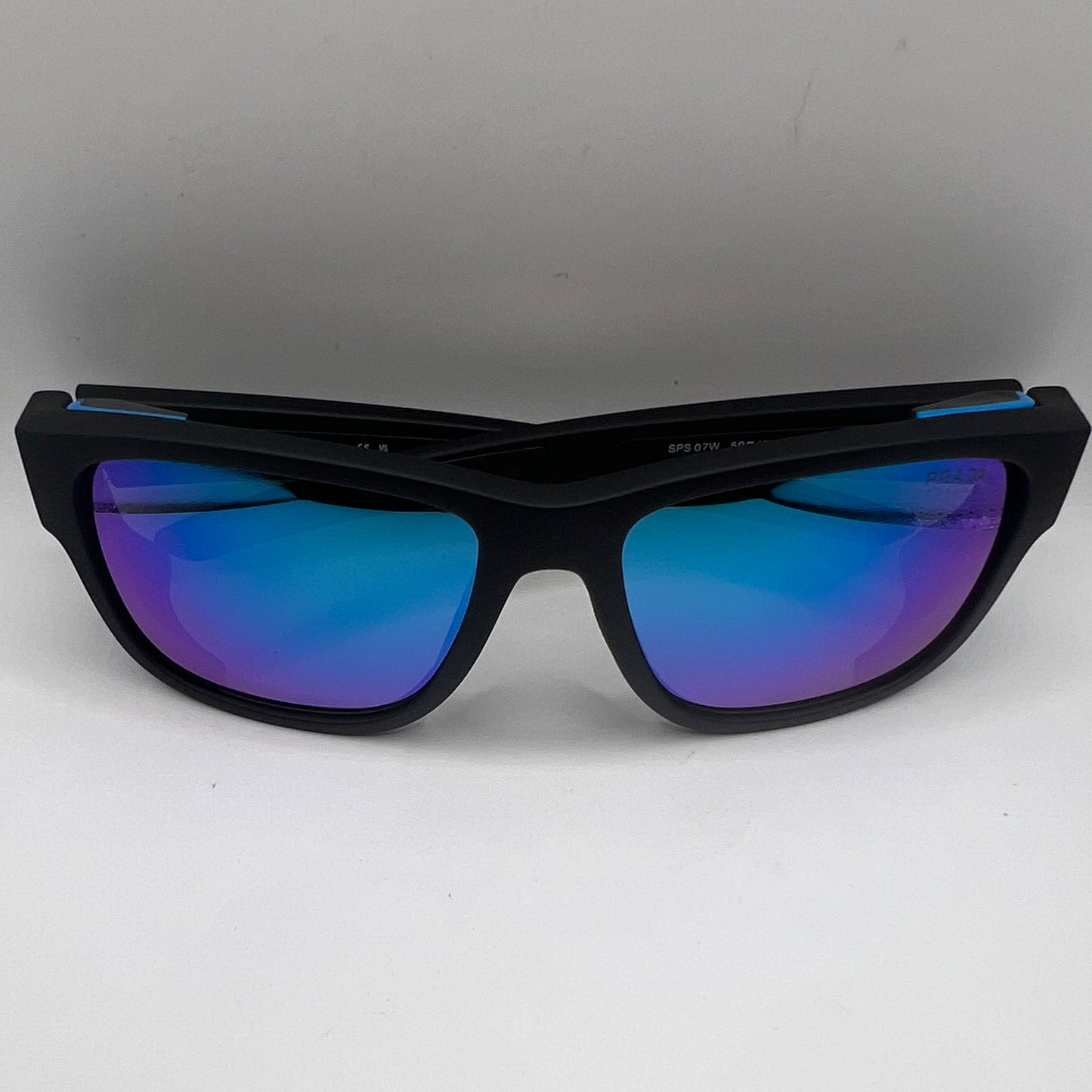 Prada SPS 07W DGO-09R 59#17 130 3N Sunglasses - Black Frame, Blue Accents, Purple Mirrored Lens