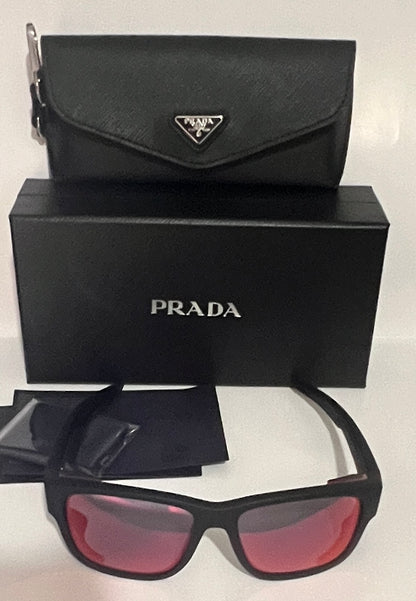 Prada SPS 07W DG0-09R 59#17 130 3N Sunglasses - Black Frame, Red Mirrored Lens