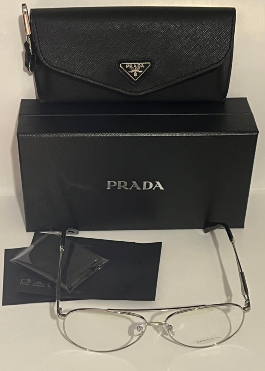 Prada PR 73ZS 1BC-08N 58#14 140 Sunglasses - Silver Frame, Clear Lens