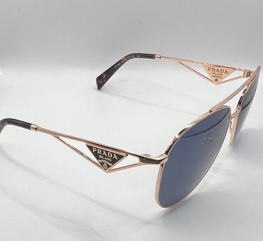 Prada PR 73ZS SVF-09T 58#14 140 Sunglasses - Rose Gold Frame, Blue Lens