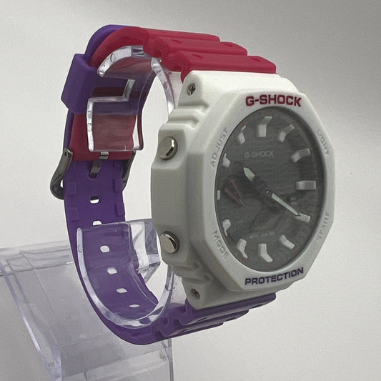 Casio G-SHOCK GA-2100 Analog-Digital Watch - White with Red & Purple Accents