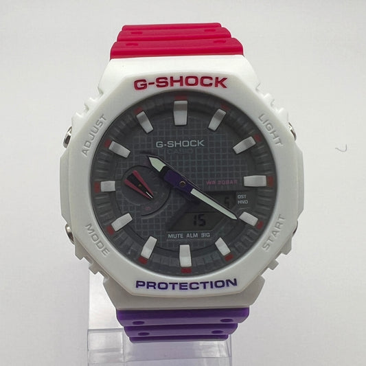 Casio G-SHOCK GA-2100 Analog-Digital Watch - White with Red & Purple Accents