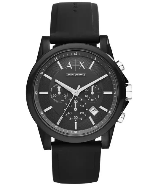 Used Armani Exchange Men's Black Silicone Chronograph Watch AX1326 - 44mm, Date Displ