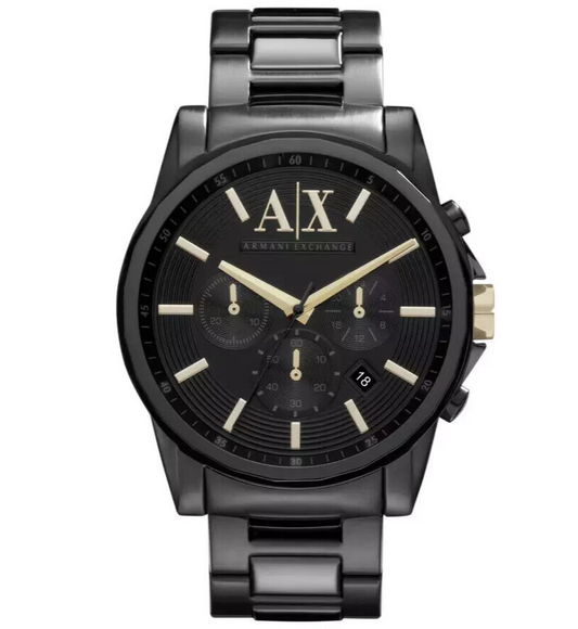 Armani Exchange Men's Chronograph Black Stainless Steel Watch - 45mm Case.